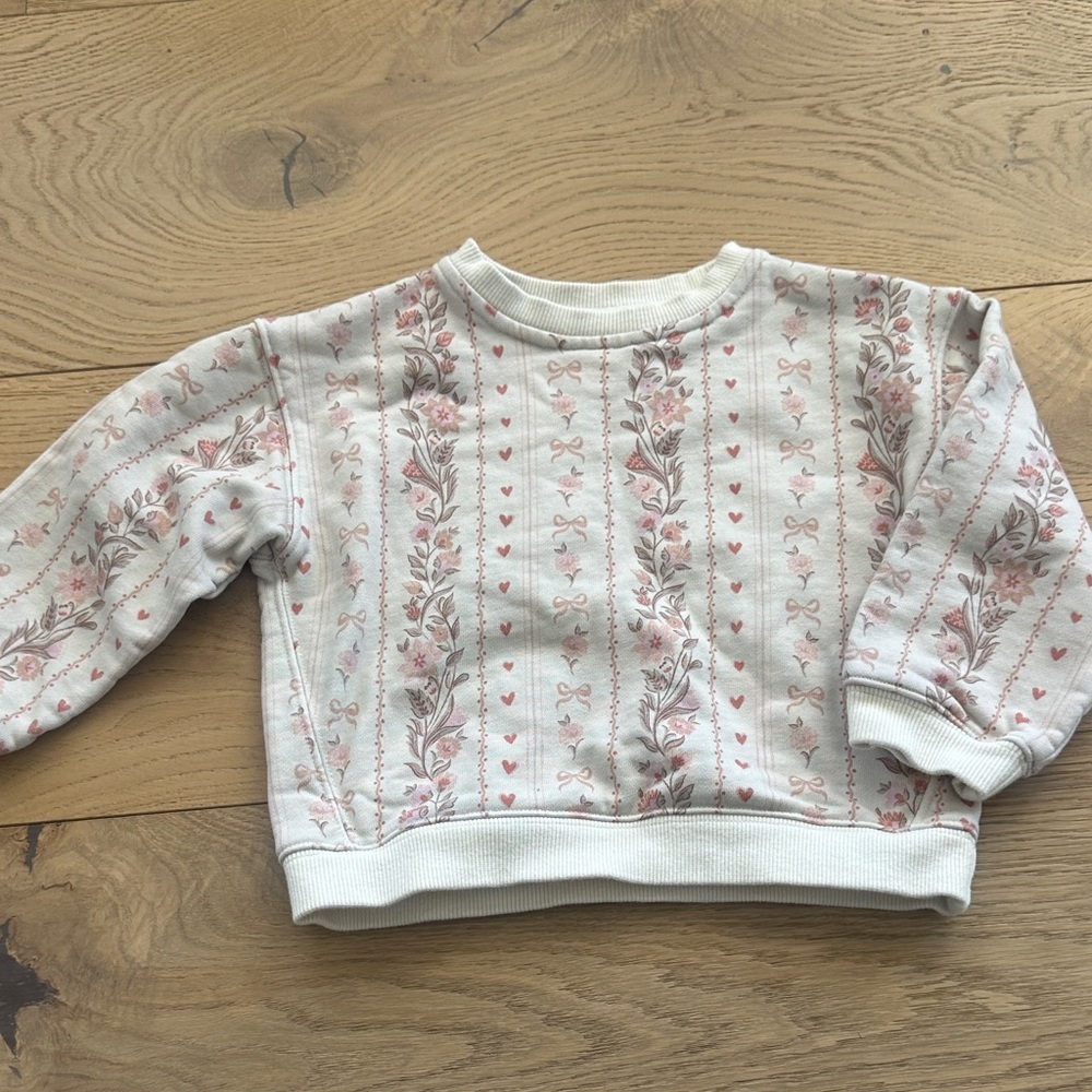 Tullabee Floral Patterned Kids Sweatshirt 2/3Y girls bows hearts floral cream